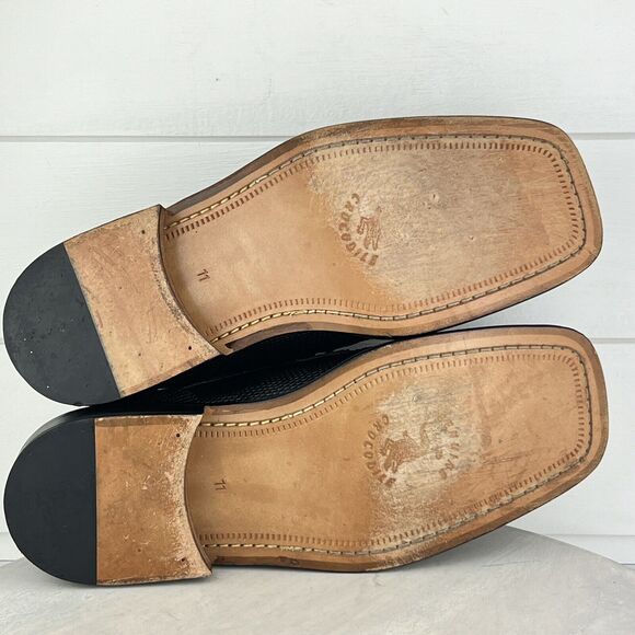 Vntg Bottino Hand Made Crocodile Black Dress Shoes Mens Size 11 Made in Spain